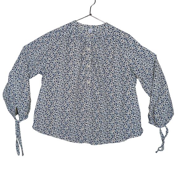 Old Navy Corduroy Ditsy Floral Print Peasant Blouse Size Medium White and Blue - Picture 1 of 7